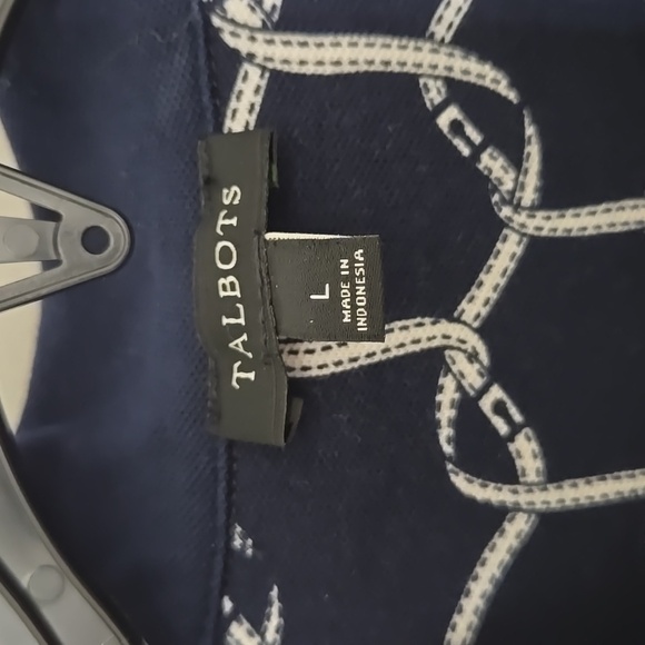 Talbots Navy and White Patterned Polo Long Sleeved Shirt Womens Large - Picture 2 of 7